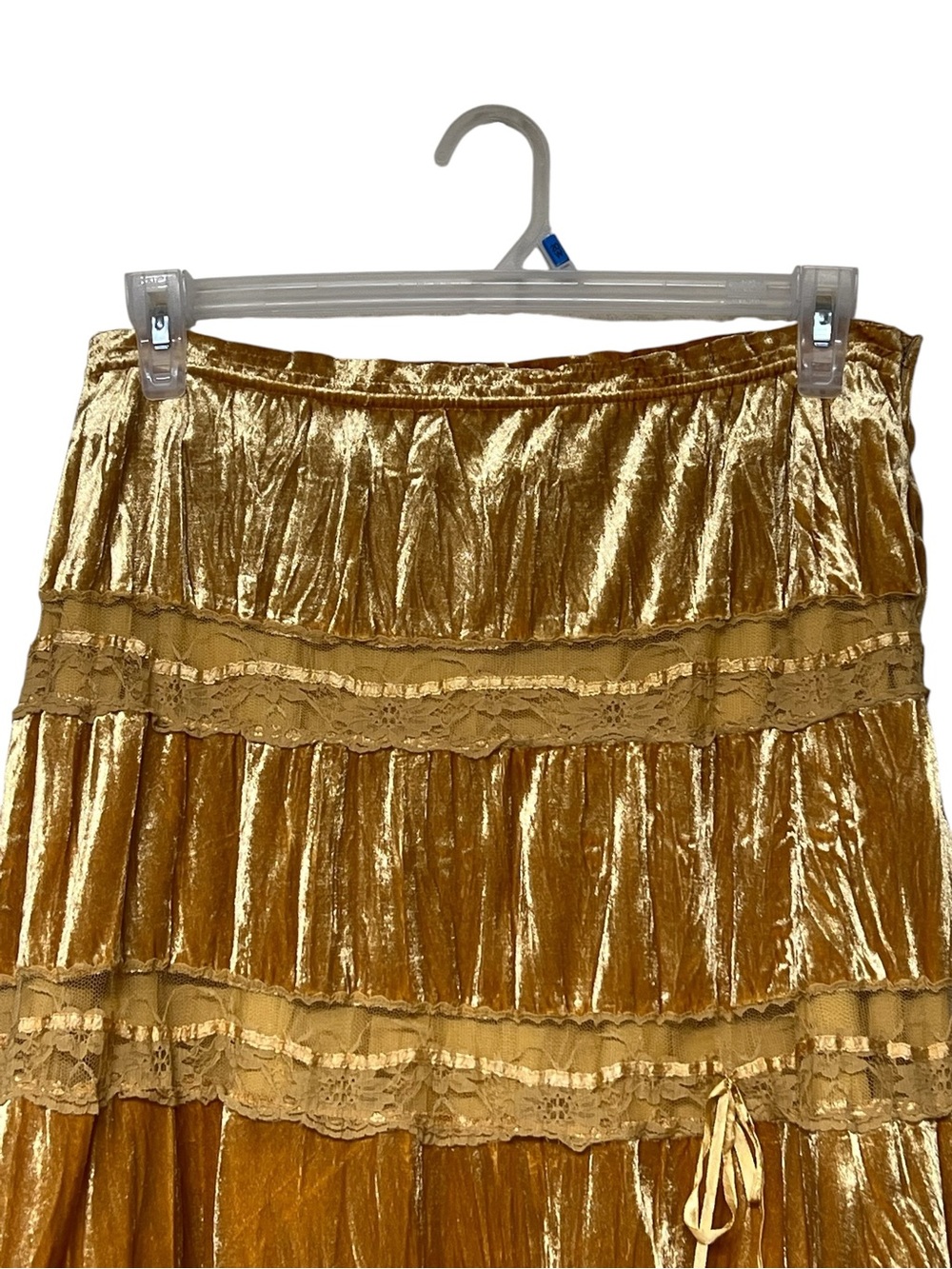 Passport vintage mustard velvet and lace tiered bow midi skirt boho feminine - Picture 3 of 12